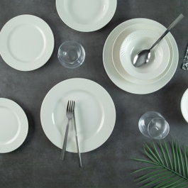 Hermia SheydaKrem Juego de cena de porcelana, 24 piezas, Blanco